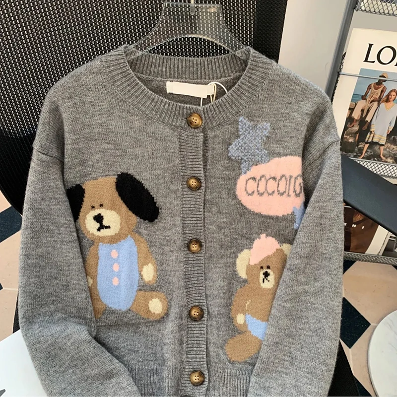 JMPRS Sweet Sweater Jacket Women Korean Kawaii Knitted Cardigan Autumn Fashion Casual Cartoon Bear Sweater Tops Female New