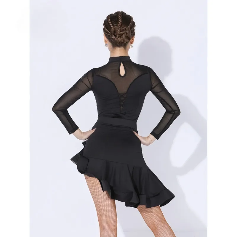 تخصيص فستان رقص اللاتينية مجموعة الكبار طويلة الأكمام أداء الملابس الإناث مثير ممارسة دعوى فستان رقص السالسا