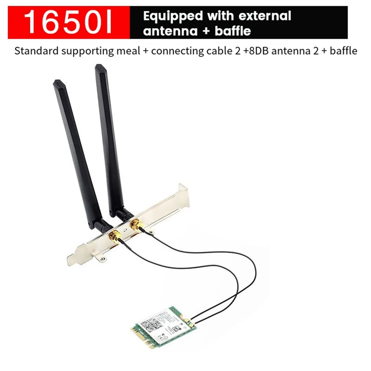 1650i AX201NGW WiFi Card+2x8DB Antenna+Baffle 3000Mbps WIFI6 2.4G/5G Cnvio2 Bluetooth 5.1 WiFi Adapter for Win10/Win11