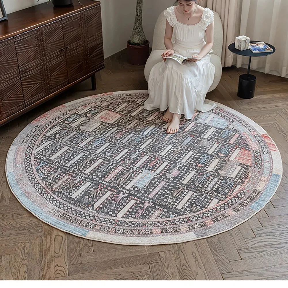 

VIKAMA Flannel Rugs Vintage Persian Living Room Mats Round Rugs Coffee Table Sofa Mats Stain Resistant Non-Slip Rugs Home Decor