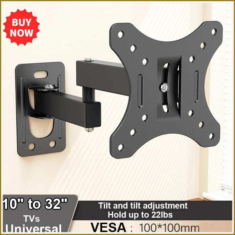 Full Motion TV Monitor Wall Mount Bracket Articulating Arms Swivel Tilt Extension Rotation for Most 10-32 Inch Flat Curved TVs