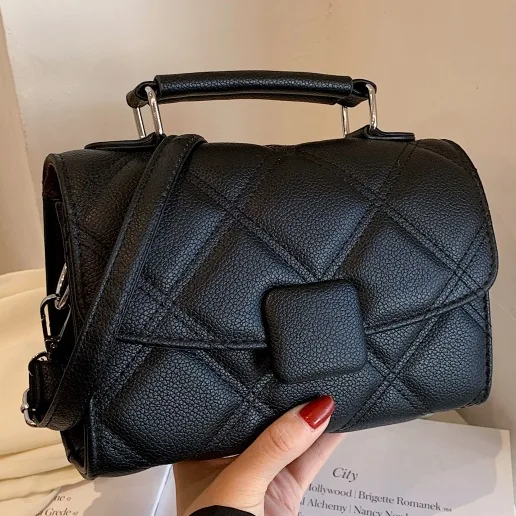 Black Shoulder Bag Diamond Lattice Chain Bags for Women 2023 New Fashion Design Crossbody Bag Square Handbag Trend All-match