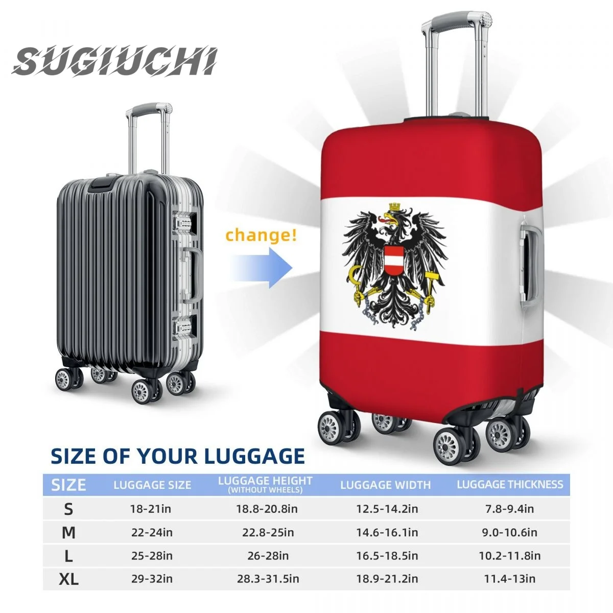 Bandeira do país austríaco Bagagem Capa, Mala protetora, Viagem Acessórios, Impresso Saco De Poeira Elástica, Trolley Case
