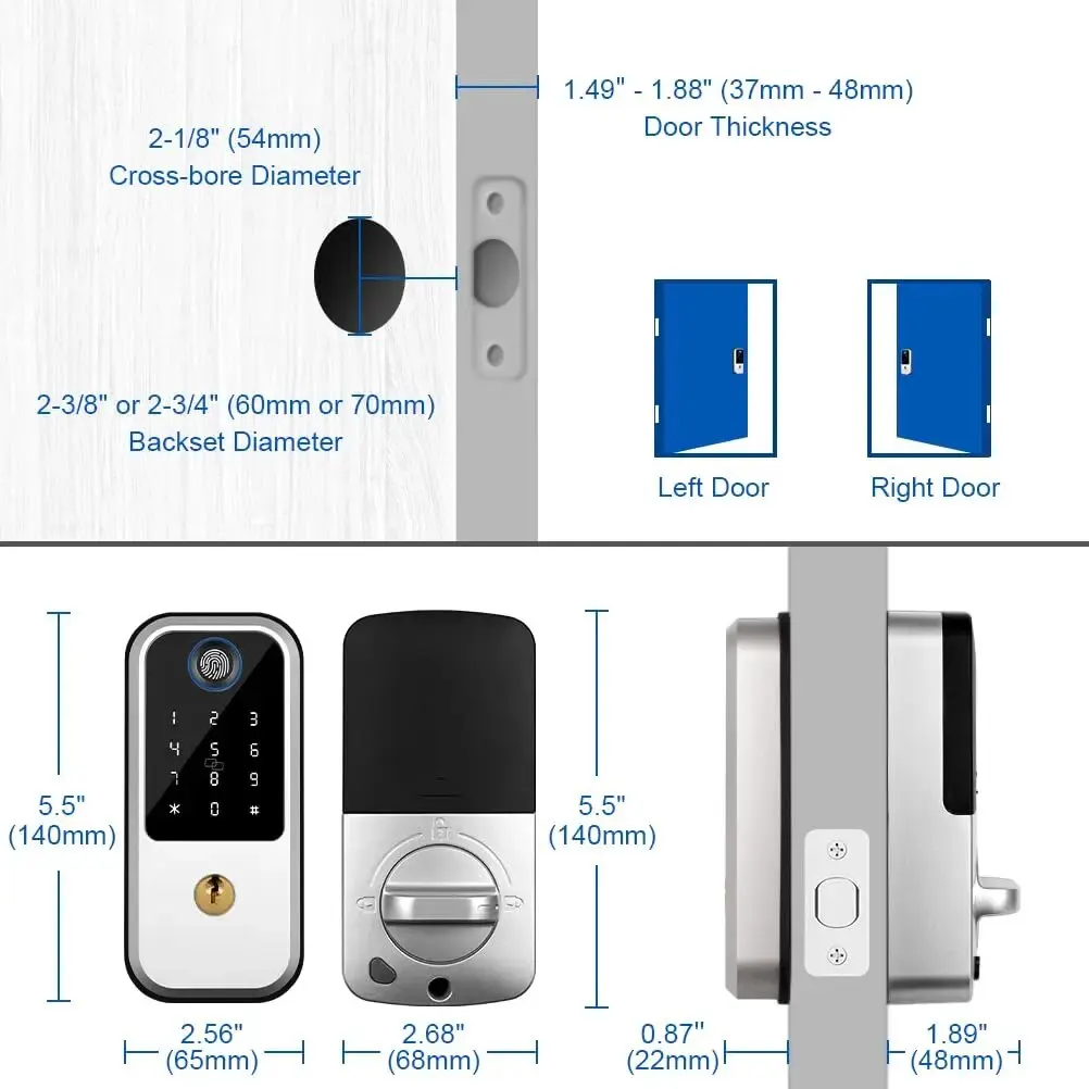 Fingerprint Door Lock, Electronic Keypad Deadbolt, Smart Locks for Front Door, Auto Lock,Anti-Peeking Password, for Home House