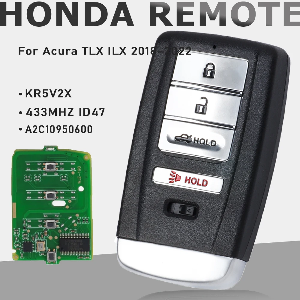 

KEYECU KR5V2X A2C10950600 Умный дистанционный ключ 433 МГц 4B для 2018 2019 2020 2021 Acura TLX ILX 2018 2019 2020 2021 2022