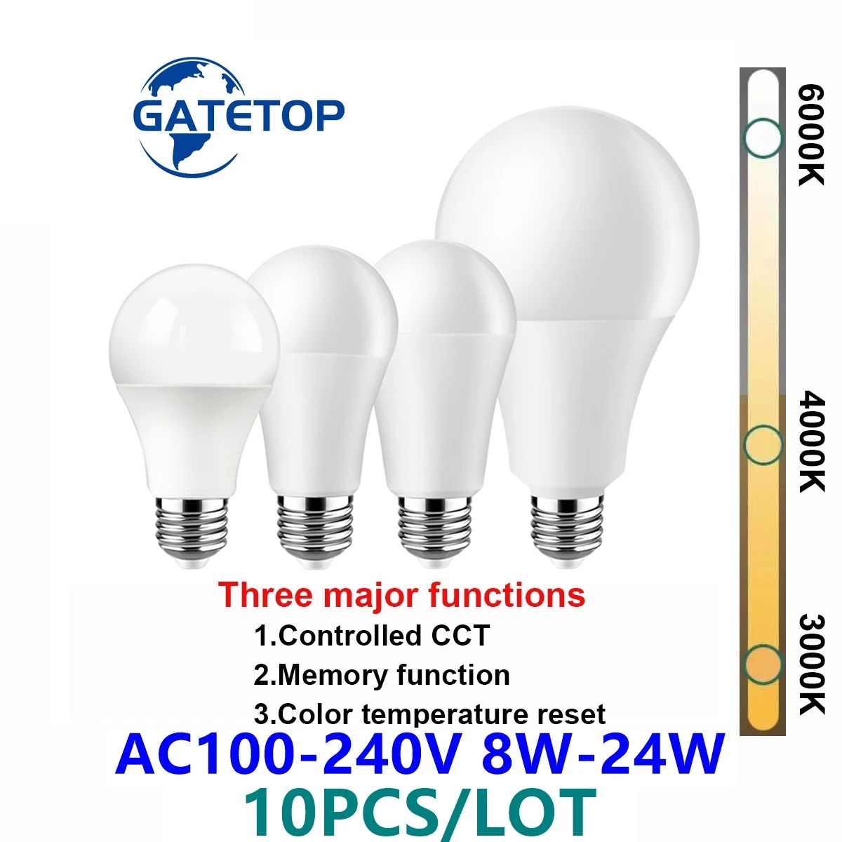 

10 шт., лампа E27 B22 AC120V/AC220V 8 Вт-24 Вт CCT, функция памяти, сброс цветовой температуры