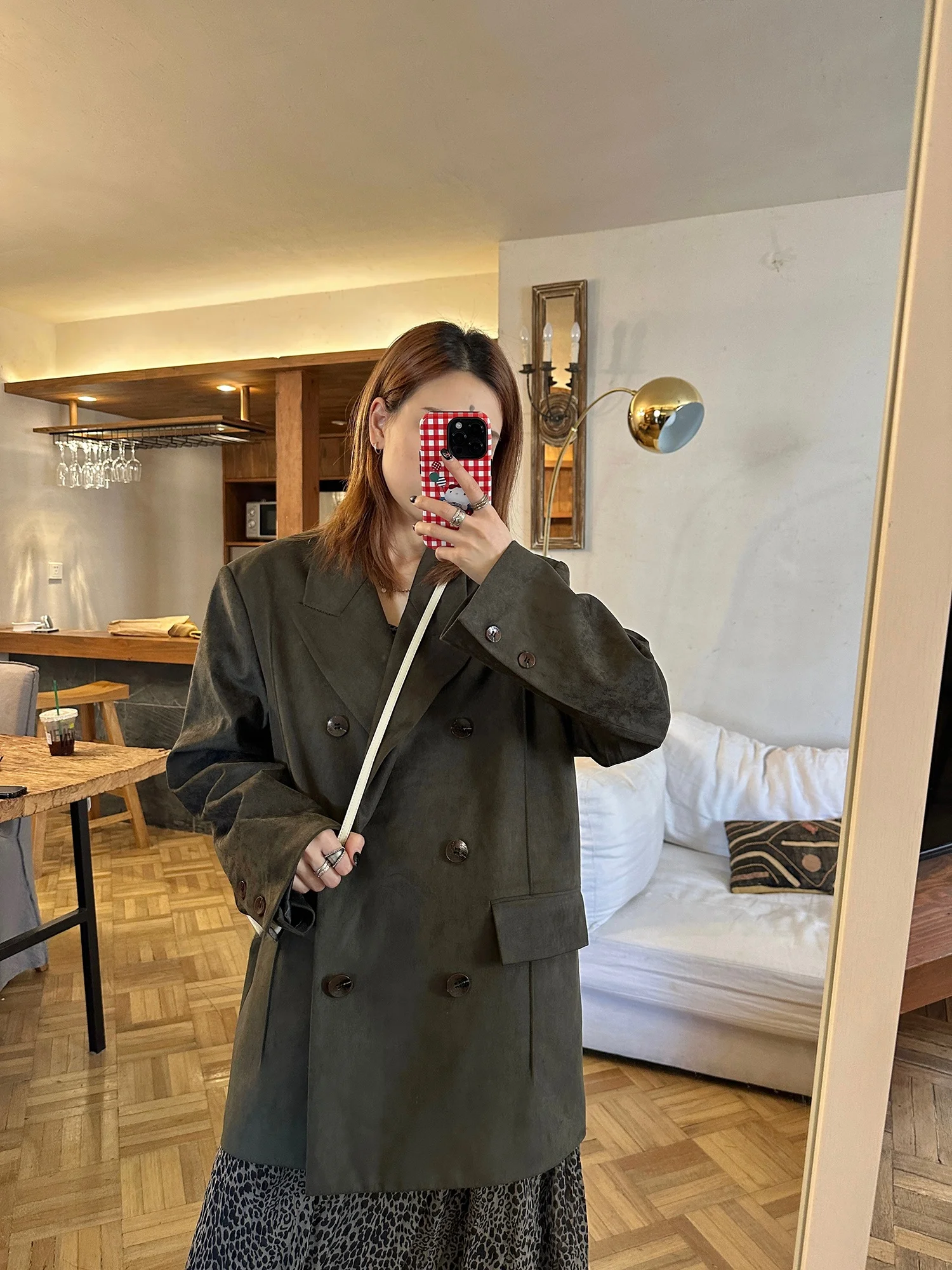 

Женский двубортный пиджак LelyMooch из кожи и вельвета с хлопковой подкладкой, длинный рукав, однотонный, для офиса, весенний сезон