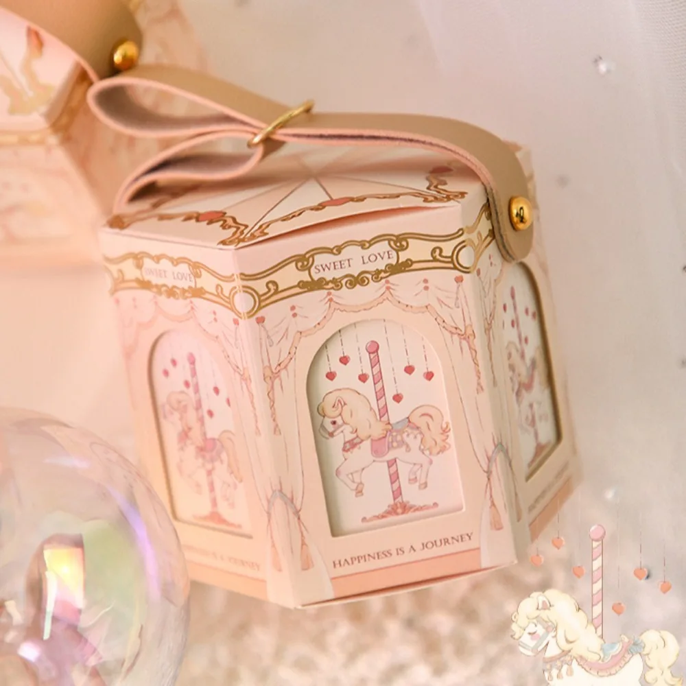 Wedding Carousel Gift Box Decoration Leather Handle Birthday Wedding with Hand Gift Paper Handheld Gift Bag