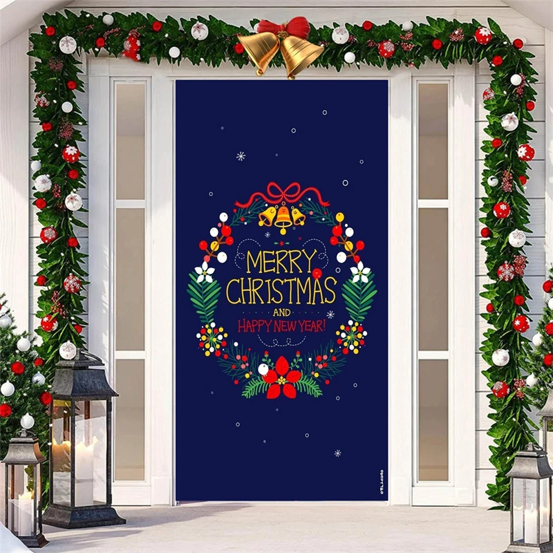 Door Stickers Holiday Wreath Merry Christmas Self-adhesive Wall Stickers Are Perfect for Bedroom, Living Room, Office Decoration