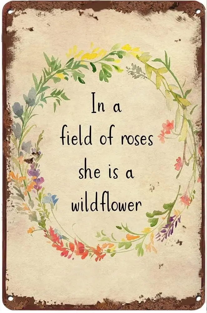 Y1,UNBARD Metal Tin Sign in A Field of Rose She is Wildflower Funny Summer Wall Decor Farmhouse for Home Cafes