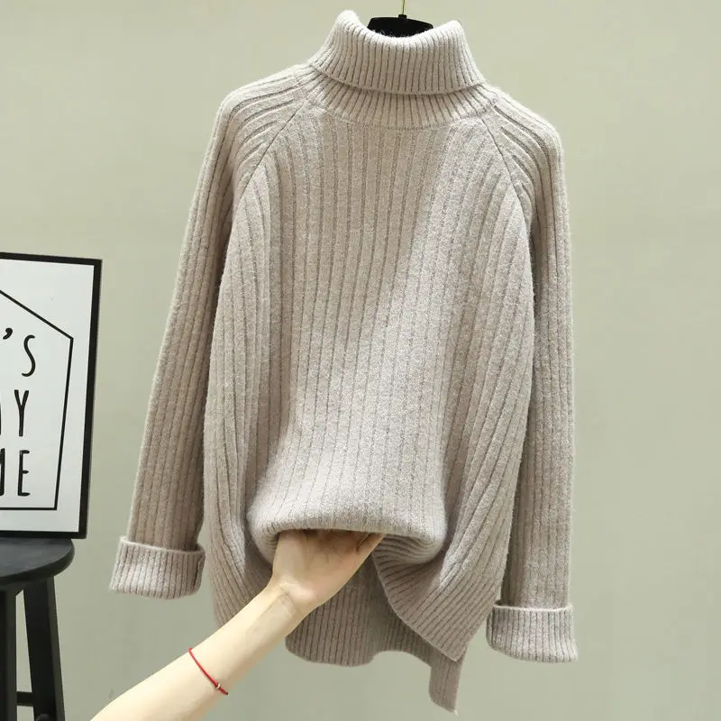 Women Sweaters Simple High Neck Keep Warm Autumn Winter Outwear 2024 Loose Slouchy Knitted Stylish Korean Style Classic Ulzzang