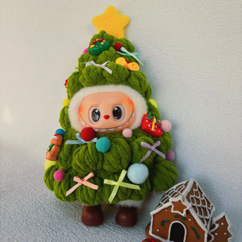 Labubu Doll Clothes Handmade Crocheted Christmas Tree 17cm First and Third Generation Labubu Doll Clothes Handmade Christmas