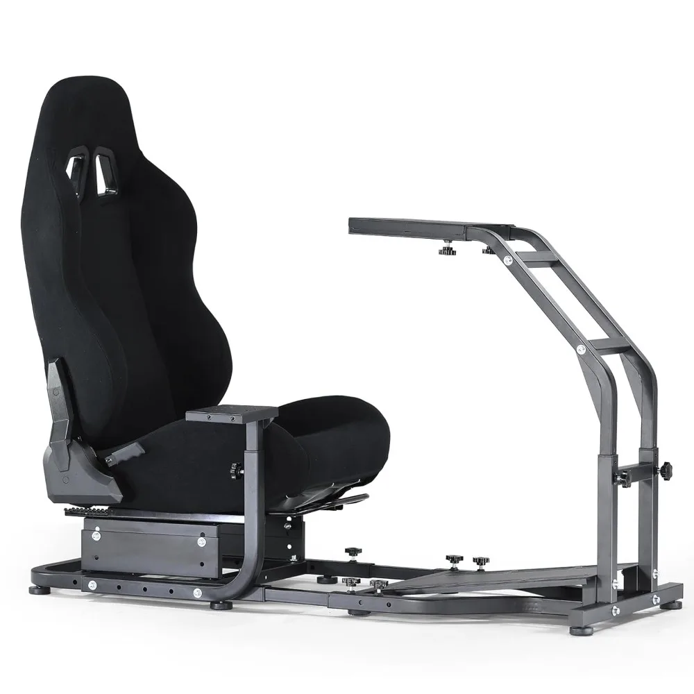 Racing Simulation Cockpit with Adjustable Seat for Logitech, Thrustmaster, and Fanatec Gaming Steering Wheels