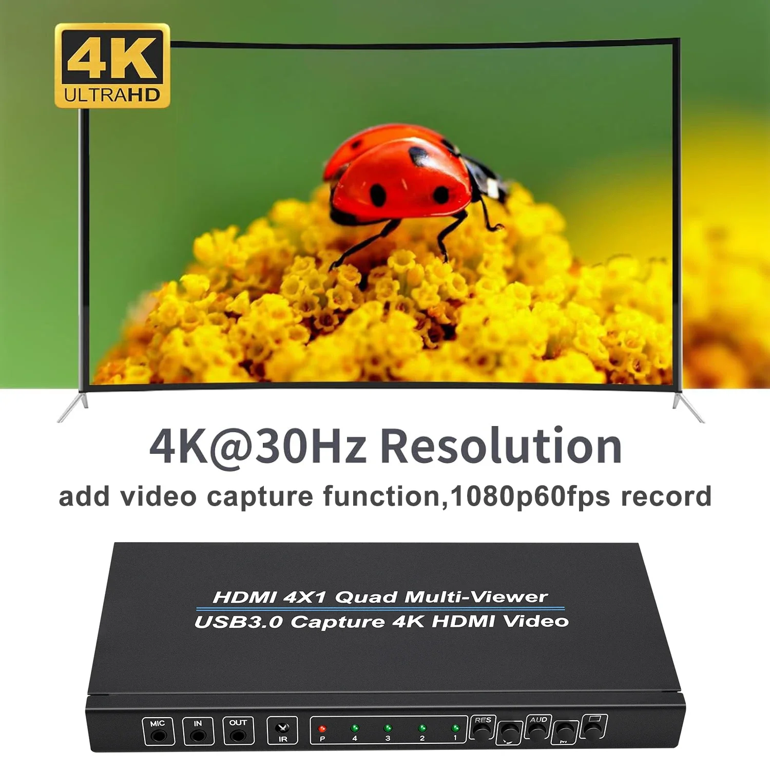 4k HDMI Multi-Viewer 4x1 4 in 1 Out Wireless Switch 9 Ansicht smodi mit USB 3,0 Video Capture Card Funktion 1080p 60fps Aufnahme