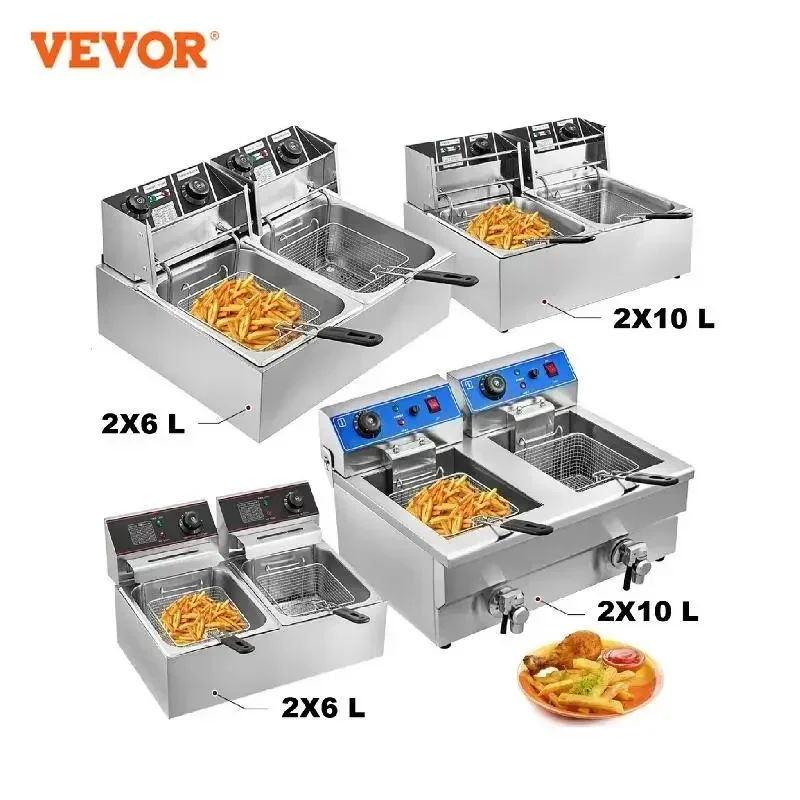 

VEVOR Electric Deep Fryers 12L 20L Dual Tanks for Fast Food Restaurant or Camping Picnic Fried Chicken Frying Chips French Fries