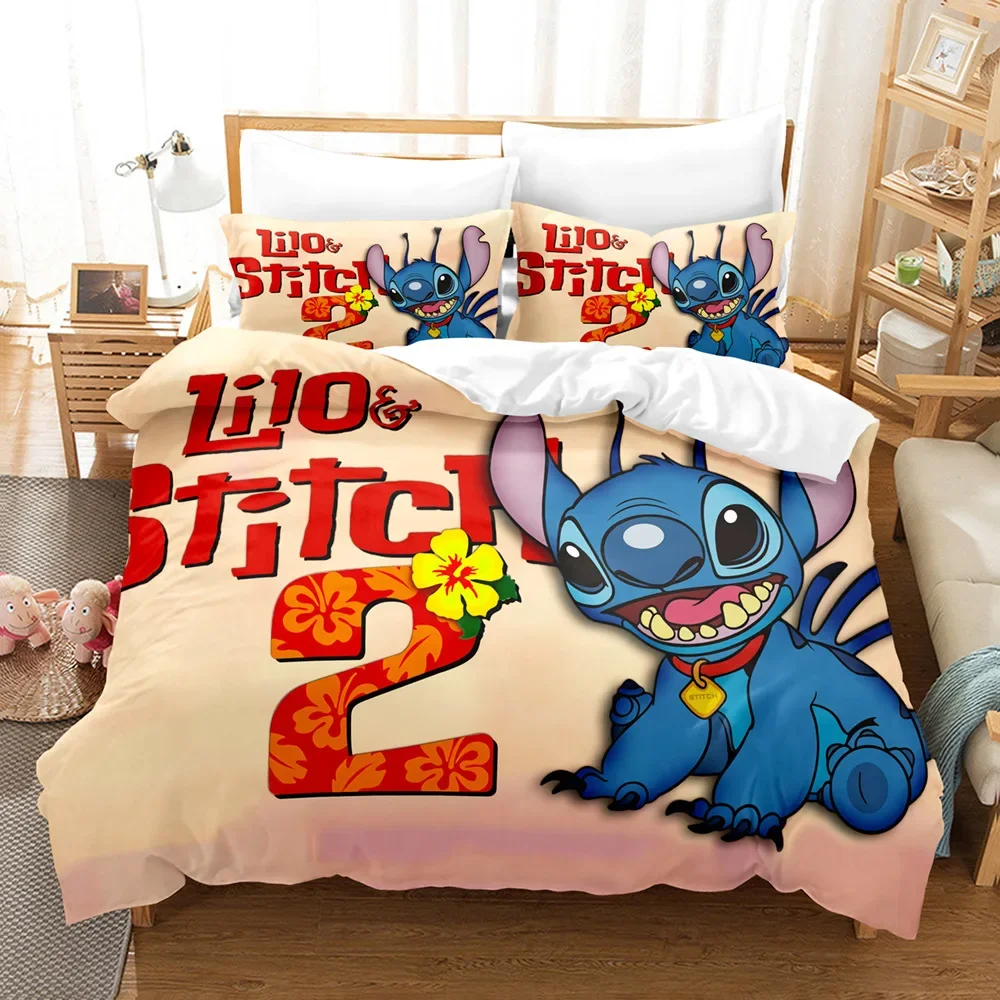 Stitch conjuntos de cama dos desenhos animados consolador colcha capa edredão fronha 2-3 peças conjuntos para crianças adulto