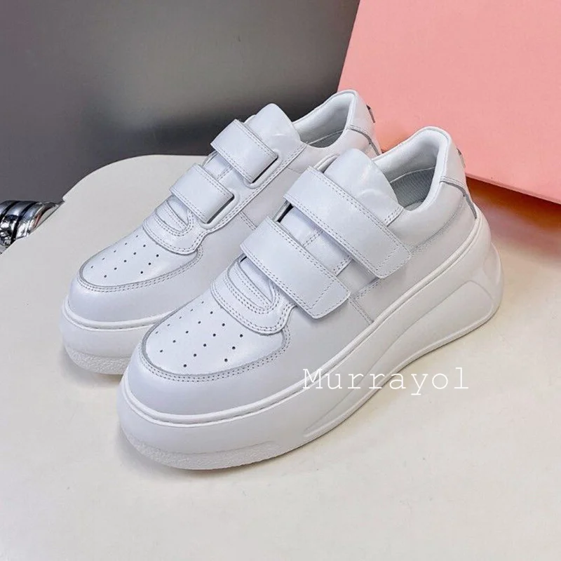 Genuine Leather Thick Bottom Heighten Casual Shoes Women Ventilation Solid Color Flat Shoes Four Seasons Sneakers Walking Shoes