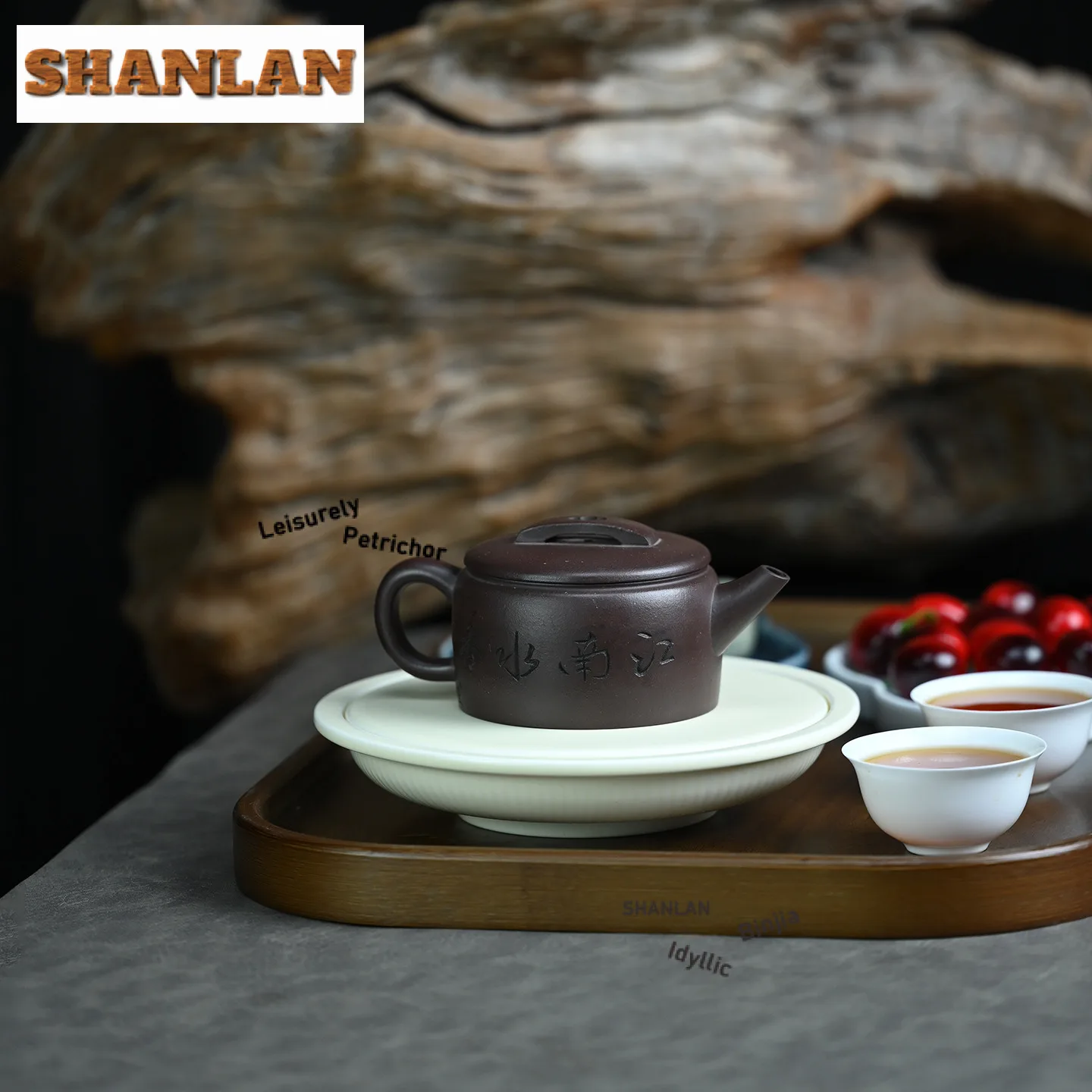 160ml Authentic Yixing Purple Clay Big Caliber Teapots Hand-carved Landscape Pot Raw Ore Purple Eggplant Mud Kettle Zisha Teaset