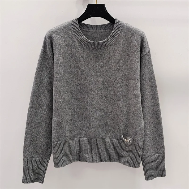 Women\'s sweater New high-quality cashmere blended round neck pullover for autumn 2024 Elastic slim fit long sleeved top knitwear