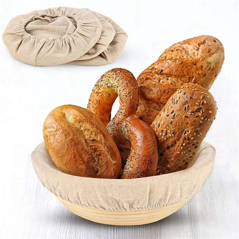 ABUL-25X Round Bread Proofing Basket Cloth Liner Sourdough Banneton Proofing Cloth Natural Rattan Baking Dough Basket Cover