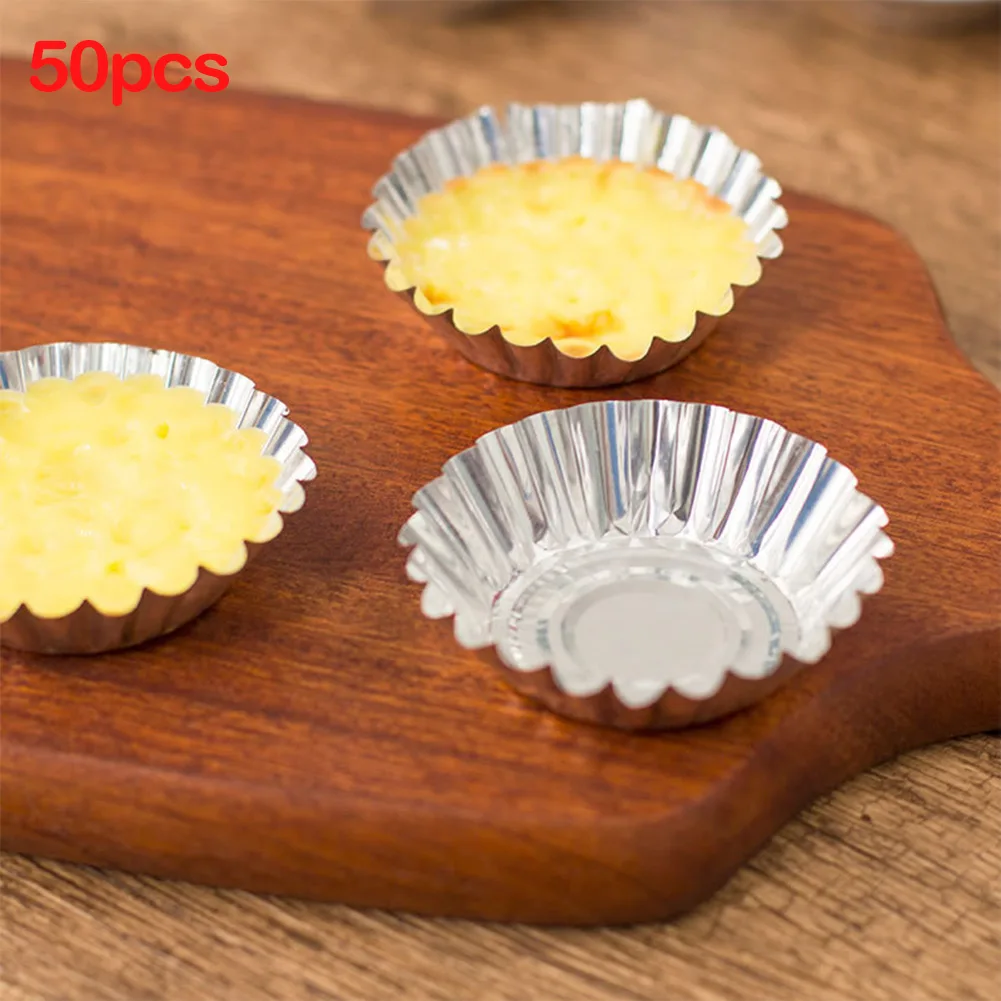 50Pcs Tin Paper Baking Cups for Egg Tart Muffin Cupcake For Mold with Reliable Performance in Various Cooking Environments