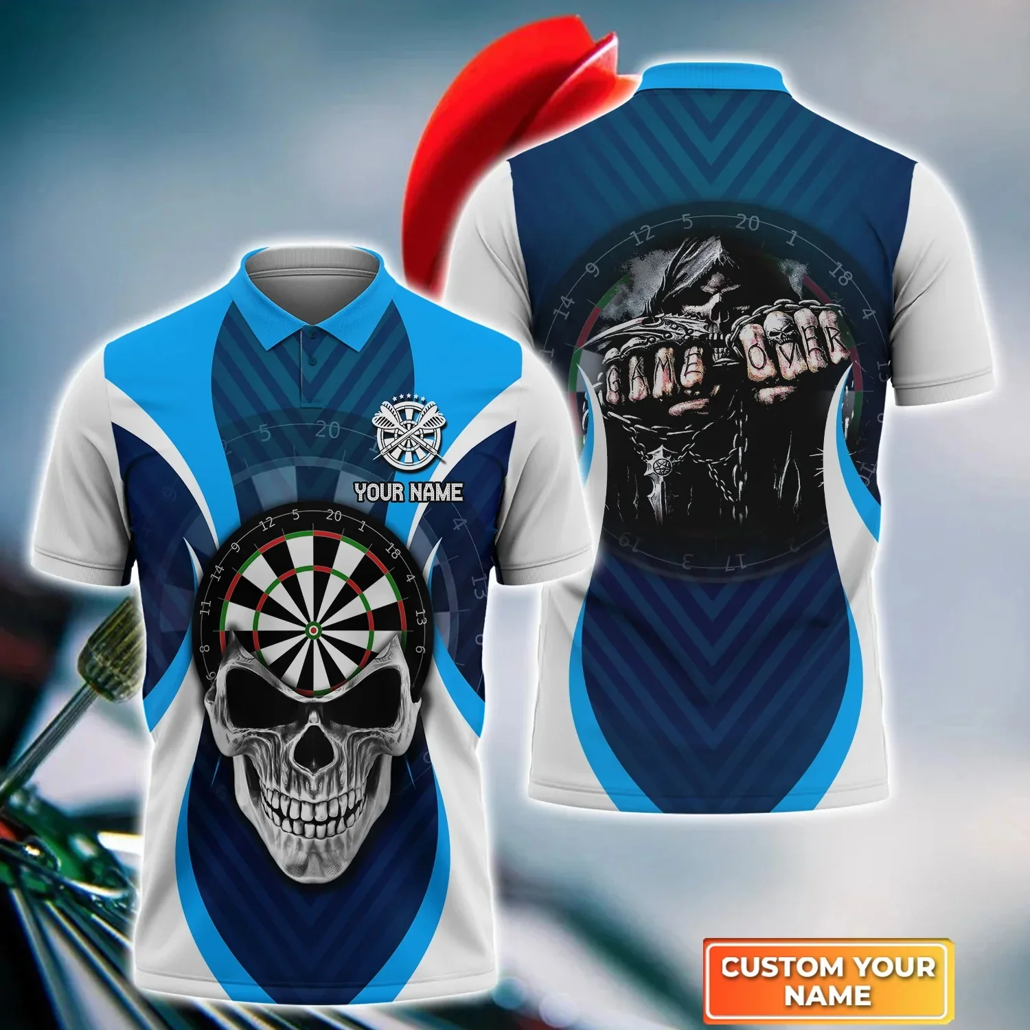 Dartboard Skull Personalized Name 3D Printed Summer Polo Shirt Unisex Casual Short Sleeve Shirts Gift For Darts Player POL-48