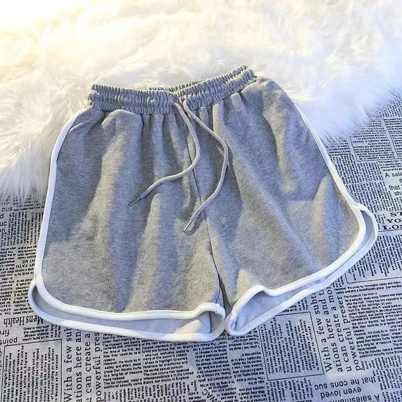 Shorts esportivos listrados femininos moda coreana casual mini shorts verão simples solto perna larga shorts senhoras novo