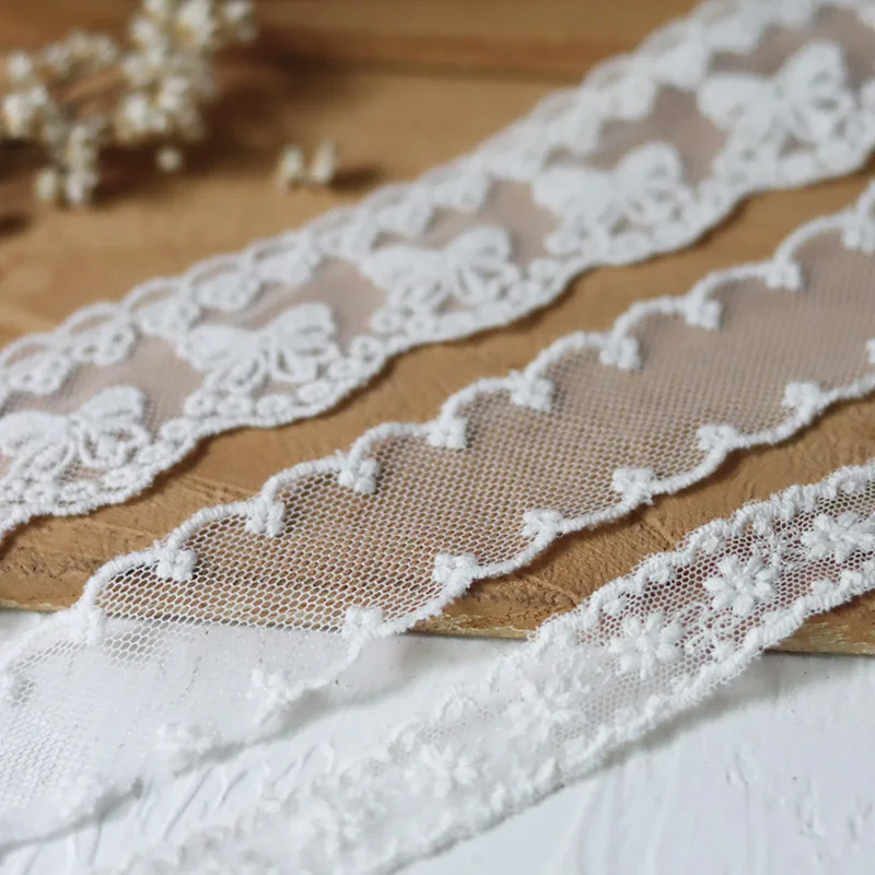 1 Yard Luxury Tulle Embroidered Cotton Guipure Lace Trim for Fringe Wedding Dress Collar Bows Fabric Sewing Accessories Material