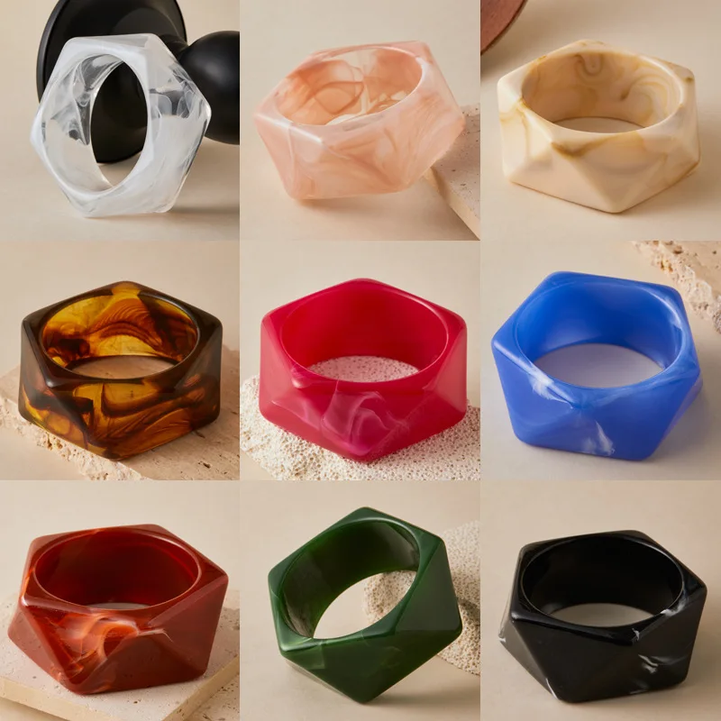 KMVEXO Exaggeration Wide Irregular Polygon Resin Bracelet Exaggerated Geometric Fashion Thick Bangles Jewelry Gift Accessories