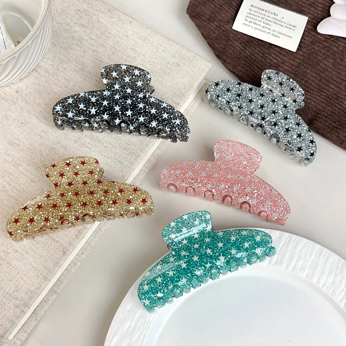 atacado-de-acessorios-de-cabelo-coreanos-presilhas-de-cabelo-com-glitter-e-design-de-estrela-elegante-para-o-verao-para-mulheres-2-pecas-lote