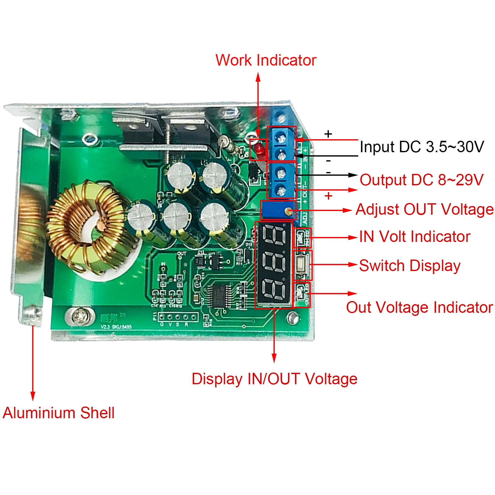 Step Down Power Supply Module Adjustable Buck Voltage Converter Board 300W DC-DC 3.5V-30V to 0.8V-29V 10A