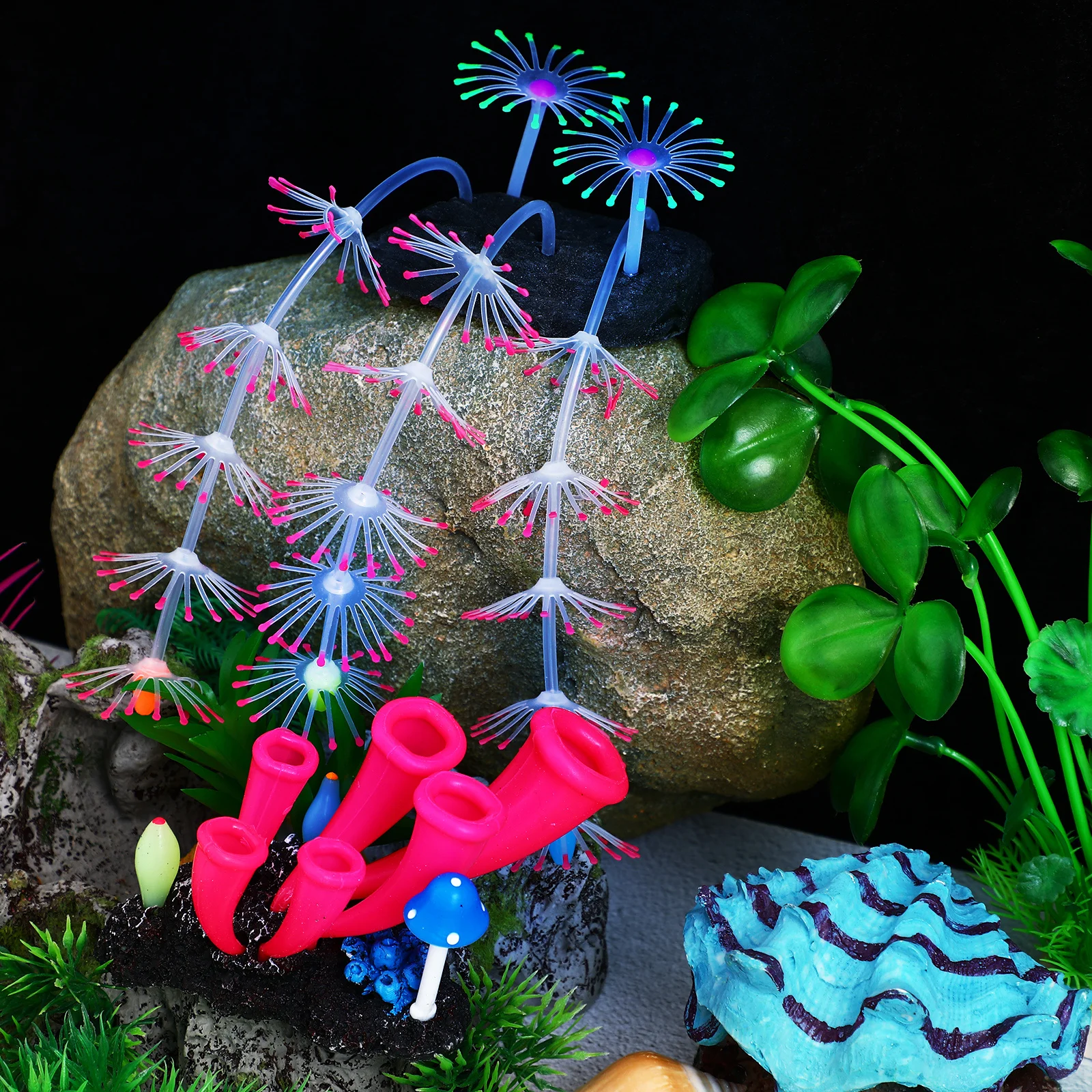 

2 Pcs Artificial Aquarium Landscapes Fake Plants Glow Decorations Fish Tank Bubbler for