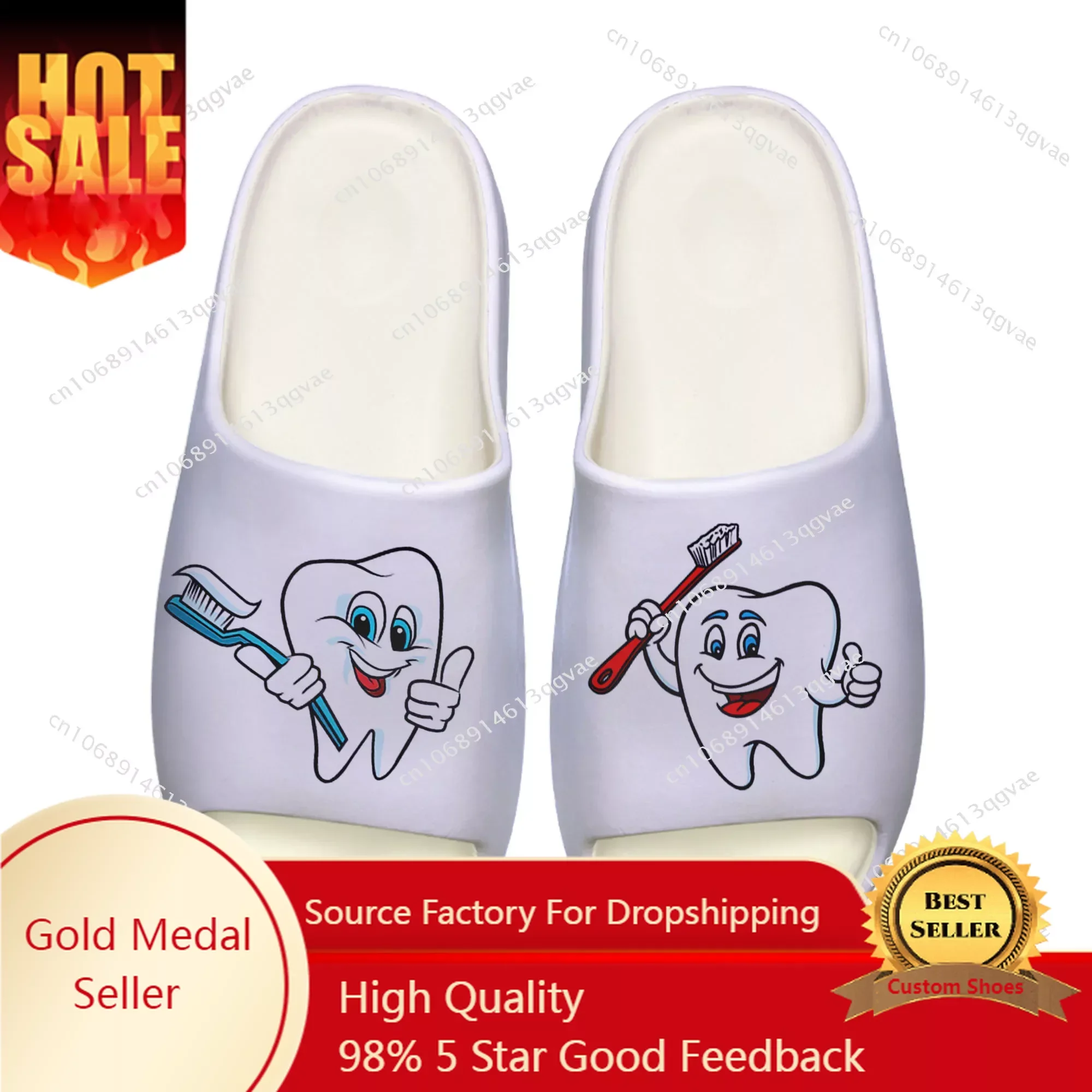 

Tooth Dentist Cartoon Soft Sole Sllipers Home Clogs Custom Water Shoes Mens Womens Teenager Stepping on Shit Bathroom Sandals