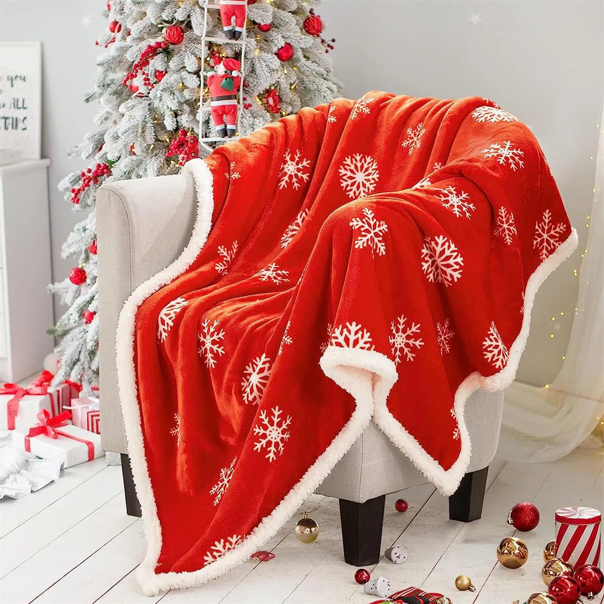 

Double Layer Thickened Blanket Elk Snowman Snowflake Print Quilt Wool Cashmere Nap Sofa Cover For Christmas Keep Warm