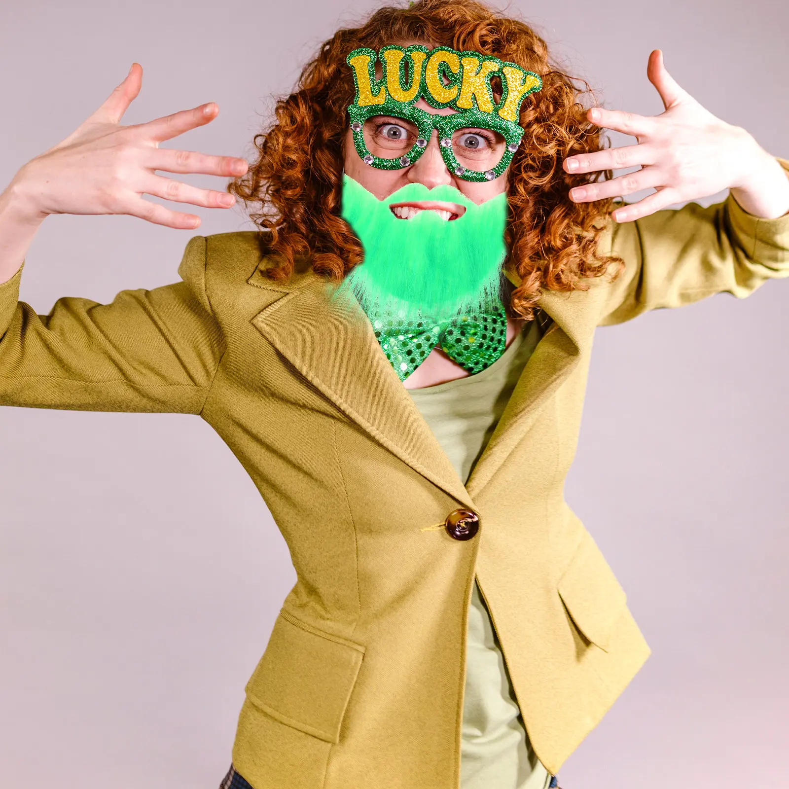 

2Pcs Green Fake Beard St Patrick's Day Costume Prop Funny Realistic Mustache for Cosplay Party Photo Birthday Halloween