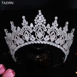 TAZIRN Luxury 5A Cubic Zirconia Big Wedding Bridal Crowns Handcrafted CZ Bride Tiaras Arabic Western Prom Party Hair Accessories