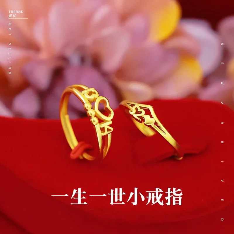 

9999 Real Gold 24K Japanese and Korean Fashion 520 Love Ring 1314 Ring