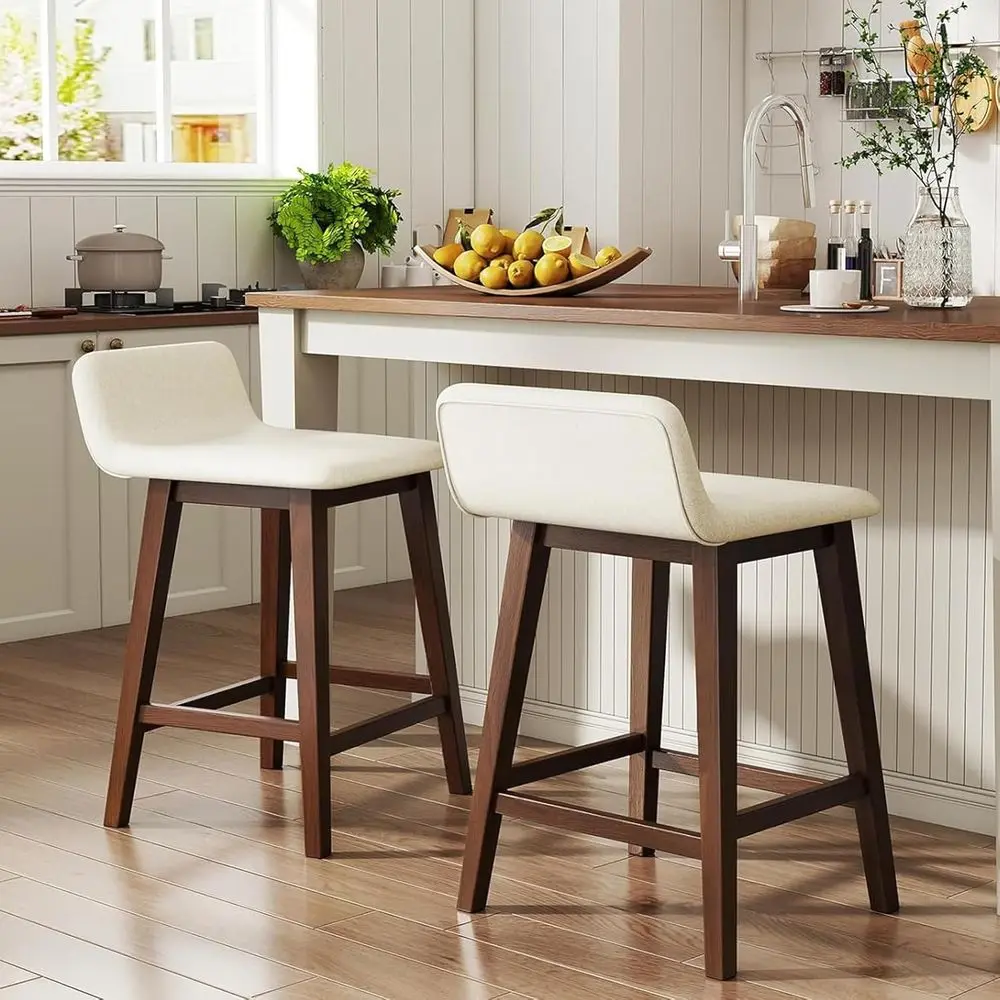 

Set of 2 Upholstered Counter Height Bar Stools with Low Back, Footrest, and Arms, Suitable for Wood Bar Chairs or Kitchen Island
