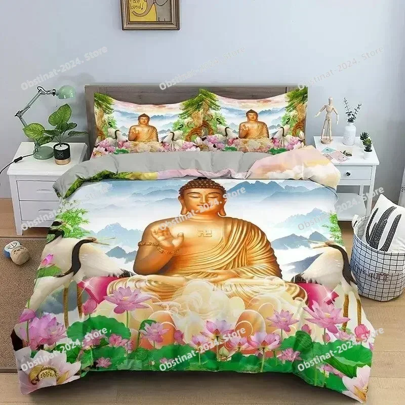 Top Buddha Duvet Cover Microfiber Buddha Statue Exotic Ethnic Bohemian Bedding Set for Buddhist Devotees Double Full Queen King