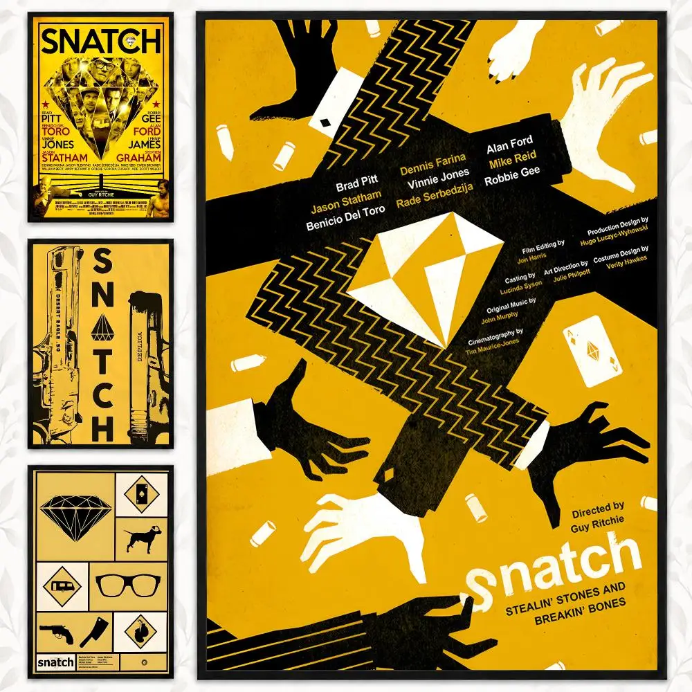 Snatch Classic British Crime Comedy Movie Cinema Style Poster Decorative art prints for the home, holiday gifts, unframed