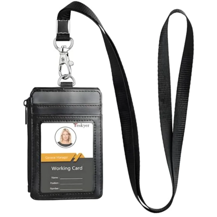 Leather ID Badge Holder with Lanyard, Lanyard Wallet, 4-Card Storage, Secure Zipper Pocket, Premium Craftsmanship, Built to Las