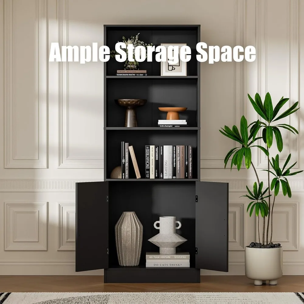 Libreria regolabile a 3 livelli con ante portaoggetti, libreria alta 63 per ufficio domestico, soluzione di scaffalature salvaspazio