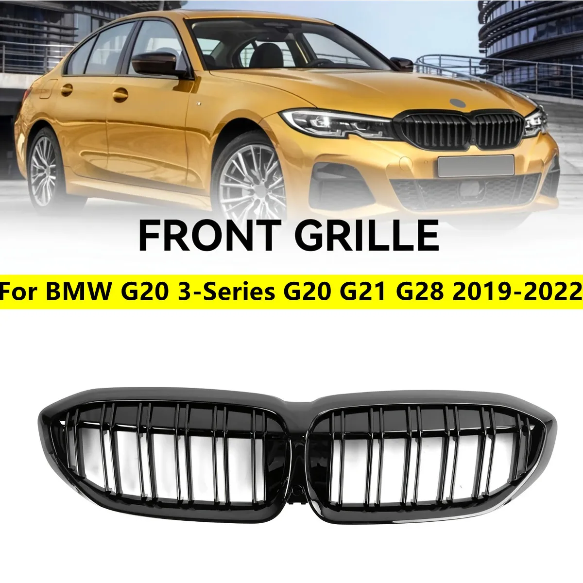 

Для BMW G20 3-Series G20 G21 G28 2019 2020 2021 2022 ПЕРЕДНЯЯ ДЕТНИЯ ГРИЛЬ СЕРЛА ГЛЯНЦЕВ ЧЕРНЫЙ Двойной БАР
