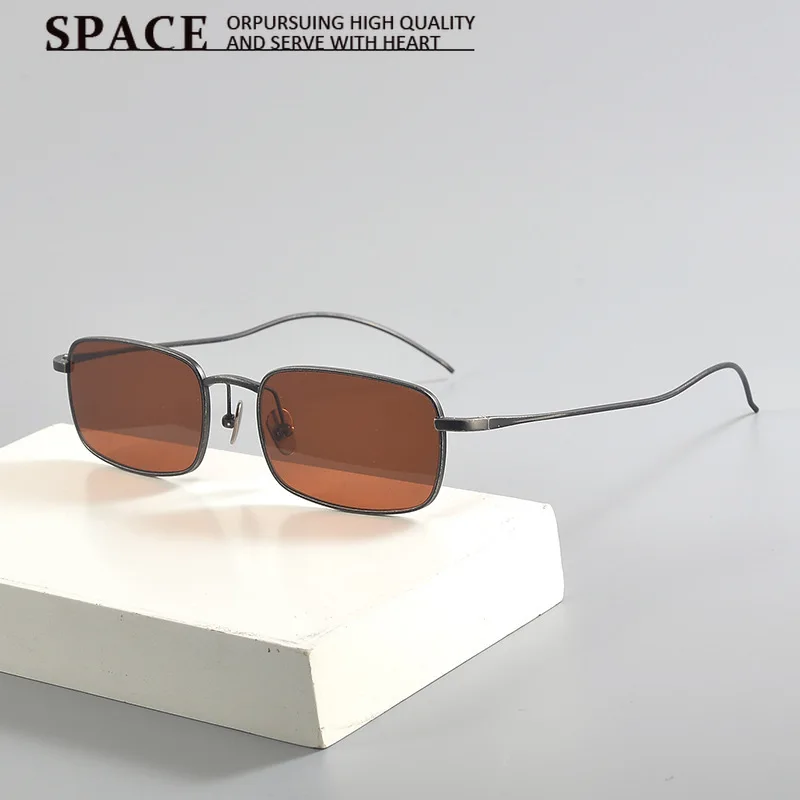 Top Quality Pure Titanium Sunglasses Rectangular Full Frame Nylon Lens UV400 Protection Small Square Sun Glasses for Men Women