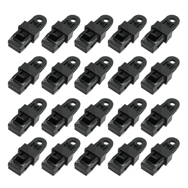 Superior-20PCS Push-Pull Tent Clips Tent Attachment Clips Outdoor Camping Tent Hooks Windproof Strap Barb Clips-Black Durable
