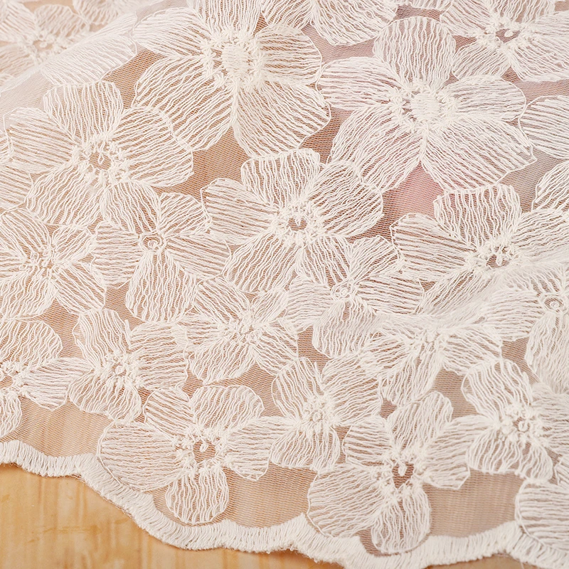 1 Yard Floral Embroidery Mesh Lace Fabric Exquisite French fabric for Luxury Bridal Wedding Gown Dance prom 130 cm width