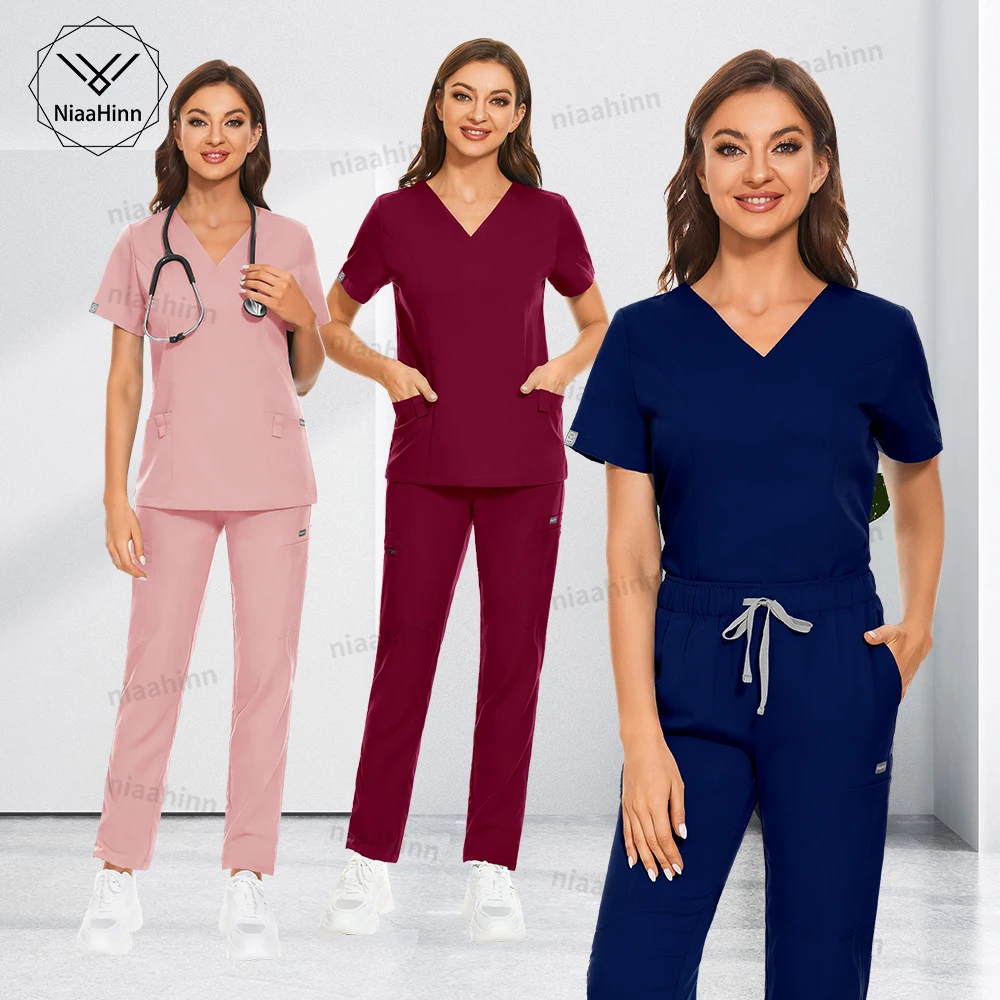 

Wholesale Scrub Set Women Medical Uniform Top Pants Beauty Spa Uniform Nursing Hospital Dental Pediatrics Doctor Working Clothes