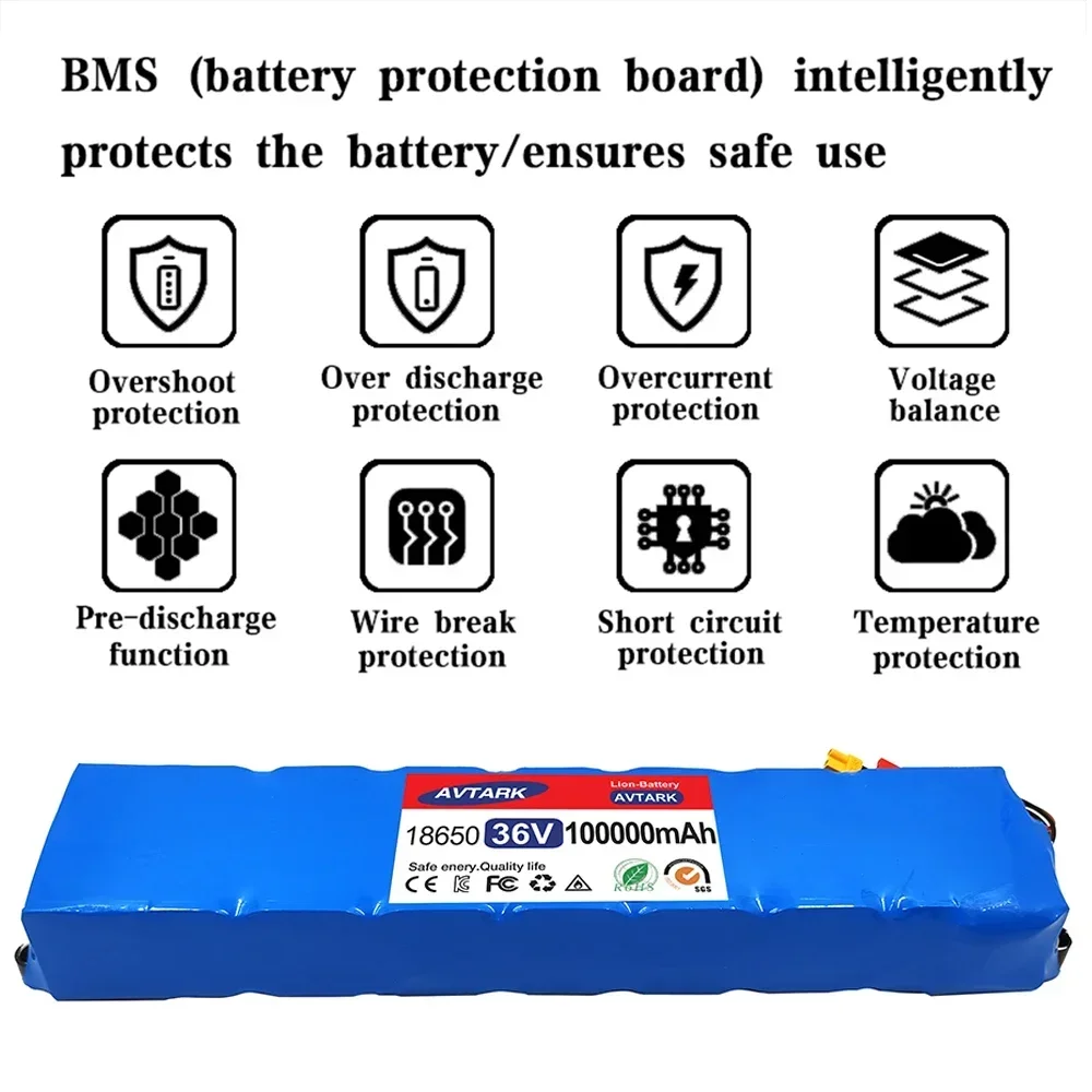 2024 Upgrade  36V 100Ah Scooter 18650 Battery Pack for M365 36V 100000mAh Battery Pack Electric Scooter BMS Board