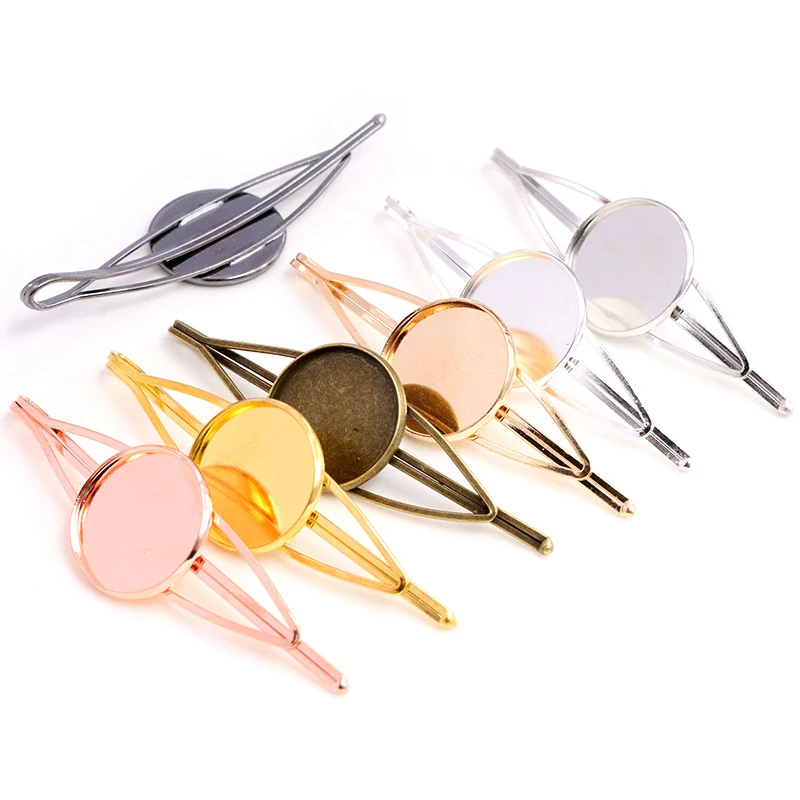 20mm 5pcs High Quality Bronze and Silver Plated 7 Colors Copper Material Hairpin Hair Clips Hairpin Base Setting Cabochon Cameo