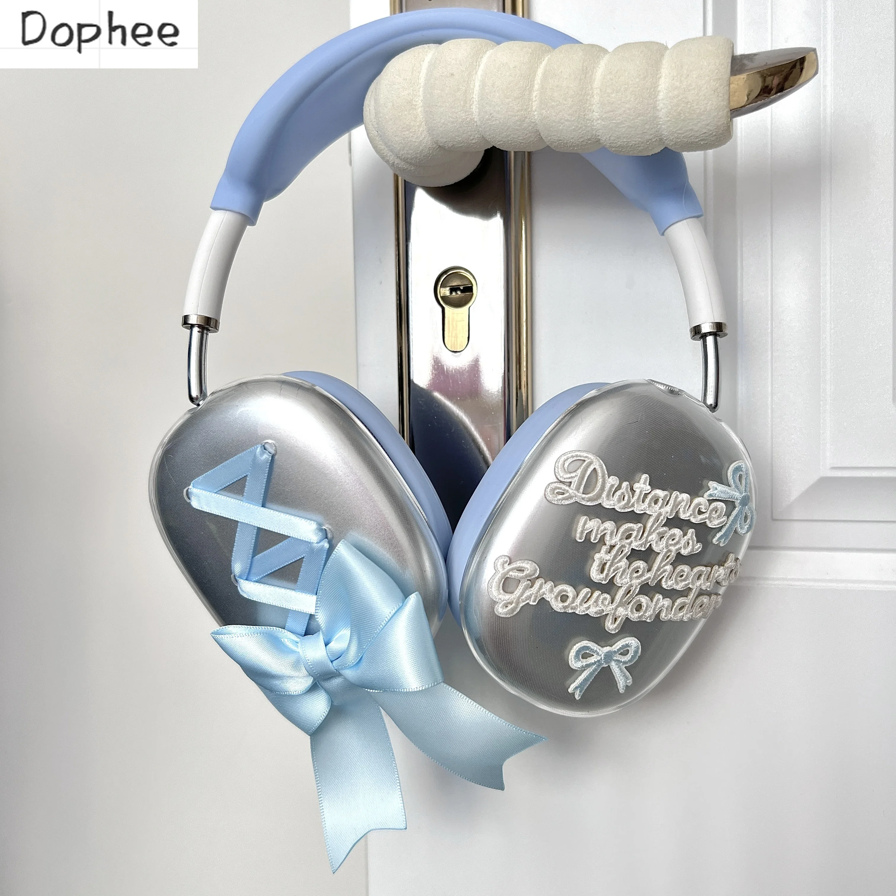 

Dophee AirpodsMax Earphone Case Girl Blue Ribbon Bow Silicone Transparent Soft Shell Protective Sleeve Suitable Apple Headphones